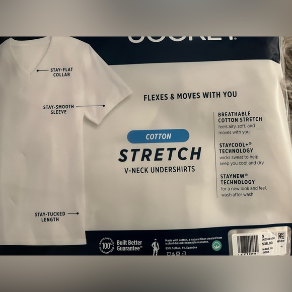 JOCKEY COTTON STRETCH V NECK UNDERSHIRTS 2 SIZES WHITE. - Picture 6 of 7